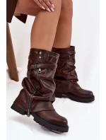 Dámské kozačky s vytočeným horním dílem do poloviny lýtka s páskem čokoládové Darisa