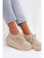 Spletané dámské tenisky na platformě Béžové Evalora