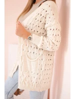 Dámský kardigan s kapsami krajkový béžový
