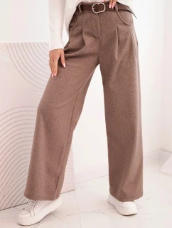 Dámské kalhoty s širokým nohavicí a páskem camelové