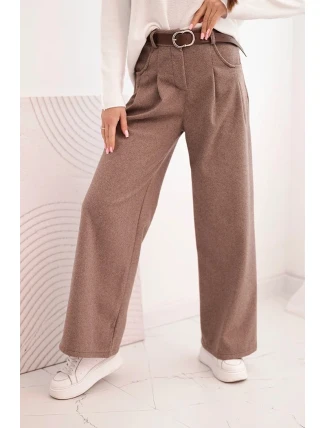 Dámské kalhoty s širokým nohavicí a páskem camelové