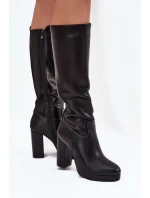 Dámské Kozačky Do Kolena Na Podpatku Eko Kůže Černé Thalina Dámské Kozačky Do Kolena Na Podpatku Eko Kůže Černé Thalina