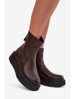 Zazoo 60369 Dámské kožené kotníčkové boty na platformě čokoládové