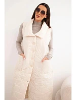 Dámská prošívaná dlouhá vesta s kapsami a stojáčkem světle béžová