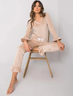 Damska piżama z długim rękawem welur Goodlookin beżowa (7394)