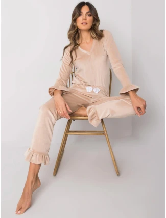 Damska piżama z długim rękawem welur Goodlookin beżowa (7394)