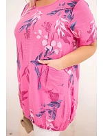 Dámská bavlněná halenka Plus Size s krátkým rukávem a vázáním na spodním lemu růžová Dámská bavlněná halenka Plus Size s krátkým rukávem a vázáním na spodním lemu růžová