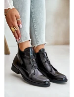 Lakované Boty Na Zip Zateplené Ploché Podpatky S.Barski HY42-717 Černé