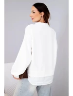 Dámská máslová mikina z viskózy s košilovou vsadkou bílá