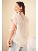 Dámská košile z tencelu s ozdobným límečkem a kapsami tmavě béžová Dámská košile z tencelu s ozdobným límečkem a kapsami tmavě béžová
