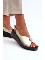 Kožené Dámské Sandály Na Klínu A Platformě S.Barski KV51-020 Zlaté