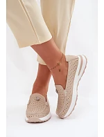Dámské vzorované mokasíny z přírodní kůže béžové Kemela