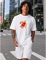 Pánské bavlněné tričko oversize s potiskem bílé FashionStreet NX1009R Pánské bavlněné tričko oversize s potiskem bílé FashionStreet NX1009R