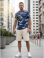 Pánské tričko s potiskem v kamuflážovém vzoru, modré, FashionStreet NX2002R