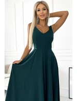 246-5 CINDY dlouhé elegantní šaty s výstřihem - ZELENÉ