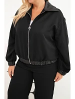Dámská sada Plus Size s bundou na zip a širokými kalhotami černá Dámská sada Plus Size s bundou na zip a širokými kalhotami černá