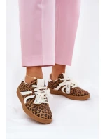 Nízké Dámské Sneakersy S Krajkou Leopardí Hnědé Zielle