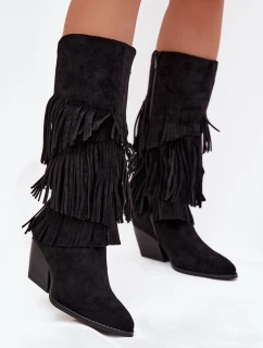 Dámské zateplené kovbojky s třásněmi Brivina – černé