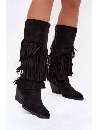 Dámské zateplené kovbojky s třásněmi Brivina – černé