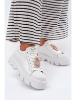 Kožené tenisky s ozdobnou broží ananas CheBello 4651 bílé