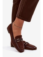 Mokasyny Loafersy Dámské S Ozdobným Prvkem Čokoládové Evelora