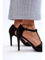 Dámské sandály na vysokém podpatku vyrobené z ekologického semiše, černá obdaria Dámské sandály na vysokém podpatku vyrobené z ekologického semiše, černá obdaria