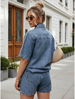 Dámská souprava s džínovou košilí a modrými šortkami FashionStreet AY1207