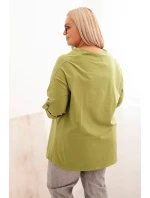 Dámská blůza Plus Size s bavlnou volného střihu s vodním výstřihem fango olivová
