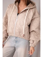 Dámská prošívaná bunda s kapucí a ozdobným květinovým ražením tmavě béžová