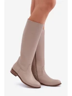 Dámské Kožené Vysoké Boty Do Poloviny Lýtka Na Zip Zazoo 3616 Světle Béžové