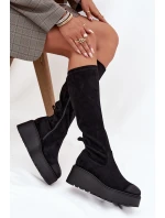 Dámské Kozáky Před Kolena Na Platformě A Klínu Černé Vinceza 58342