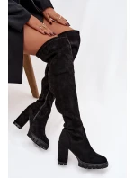 Dámské nadkolenní kozačky Tahlina na sloupku – černé