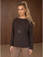 Dámská bavlněná blůza oversize s přívěskem, čokoládová, FashionStreet RY2942 Dámská bavlněná blůza oversize s přívěskem, čokoládová, FashionStreet RY2942