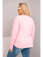 Dámská blůza Plus Size s V výstřihem a delším zadním dílem světle růžová