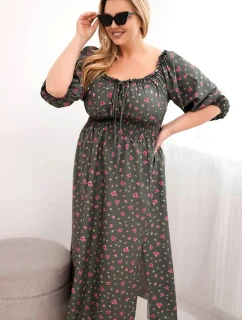 Dámská sukni Plus Size s výstřihem na šňůrky a elastickým pasem khaki