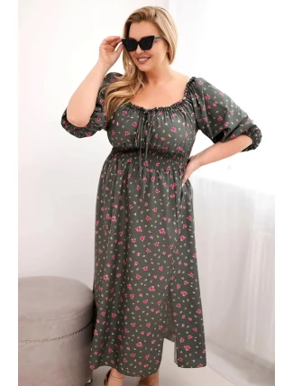 Dámská sukni Plus Size s výstřihem na šňůrky a elastickým pasem khaki