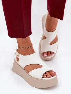 Dámské sandály na platformě 5227 Ecru s béžovou - Ideal shoes