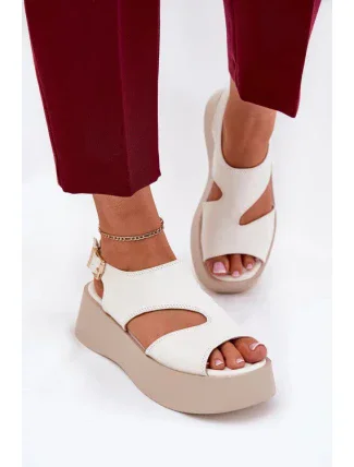 Dámské sandály na platformě 5227 Ecru s béžovou - Ideal shoes