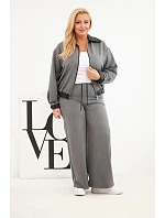 Dámský komplet Plus Size s mikinou na zip a širokými kalhotami grafitový Dámský komplet Plus Size s mikinou na zip a širokými kalhotami grafitový