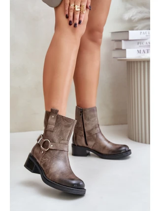 Zazoo 60480 Kožené Boty Na Nízkém Podpatku Zateplené Hnědošedé