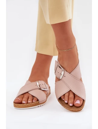 Kožené dámské pantofle s přezkou růžové Inblu VO0004GU