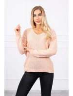 Svetr s výstřihem do V, pudrově růžový