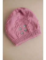 Dámská zimní čepice z vlny s ozdobnými aplikacemi K468 tmavě růžová