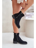 Botky Z Eko Semiše Na Plochém Podpatku Černé Innabelle