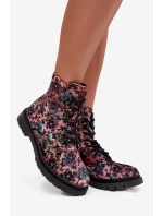 Dámské zateplené kotníkové boty v květinách Artiker 57C1051 Růžové