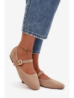 Baleríny s páskem a zlatým sponou Eko semiš Béžové Adelora