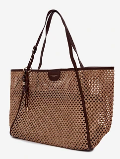 Pletená taška typu shopper s přívěskem Velká hnědá Mella