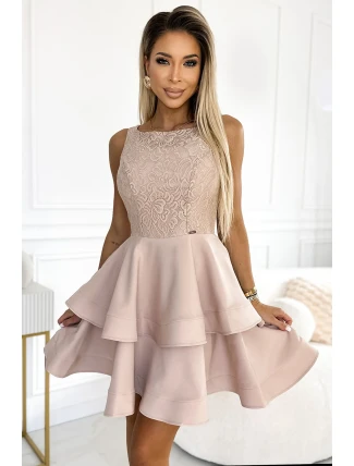 205-5 LAURA dvojité rozšířené šaty s krajkovým vrškem - BEACH