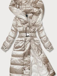 Dlouhá béžová dámská bunda s opaskem (AG1-J9090)