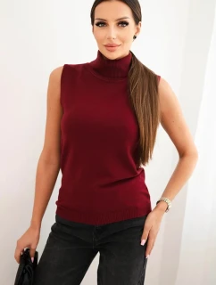 Dámská viskózová bezrukávová blůza s rolákem bordová